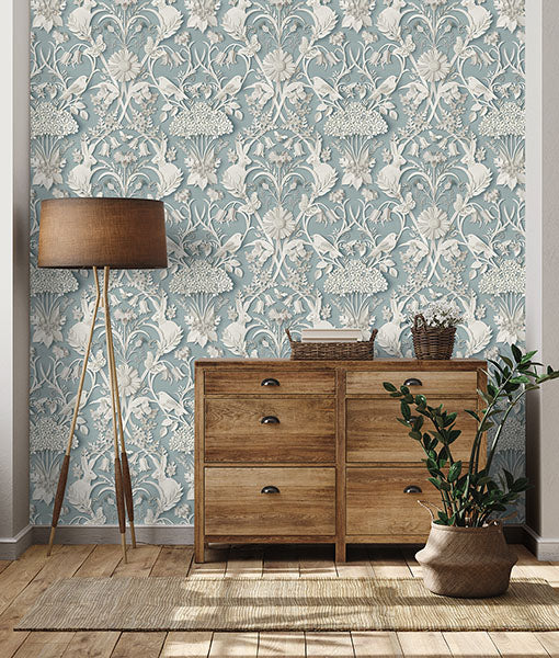 Fae Sky Blue by Fine Decor Woodland Wallpaper – Brewster Home Fashions FD43605