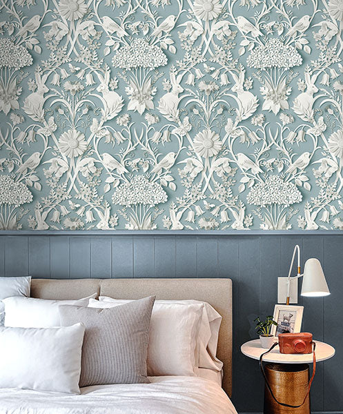 Fae Sky Blue by Fine Decor Woodland Wallpaper – Brewster Home Fashions FD43605