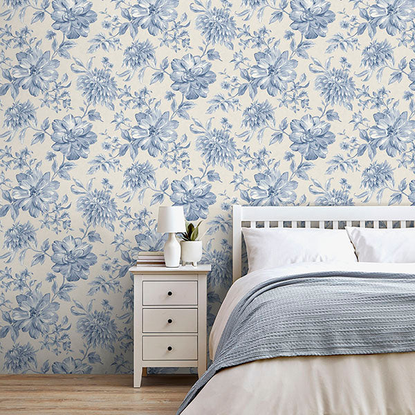 Gabriela Blue by Fine Decor Floral Wallpaper – Brewster Home Fashions FD43610