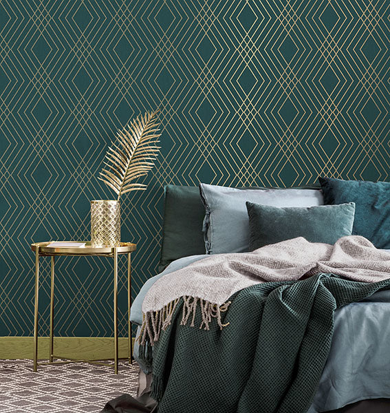 Shard Evergreen by Fine Decor Trellis Wallpaper- Brewster Home Fashions FD43613