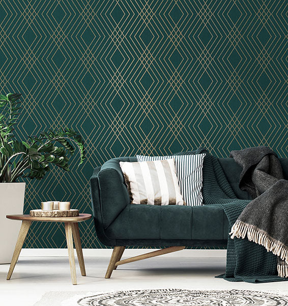 Shard Evergreen by Fine Decor Trellis Wallpaper- Brewster Home Fashions FD43613