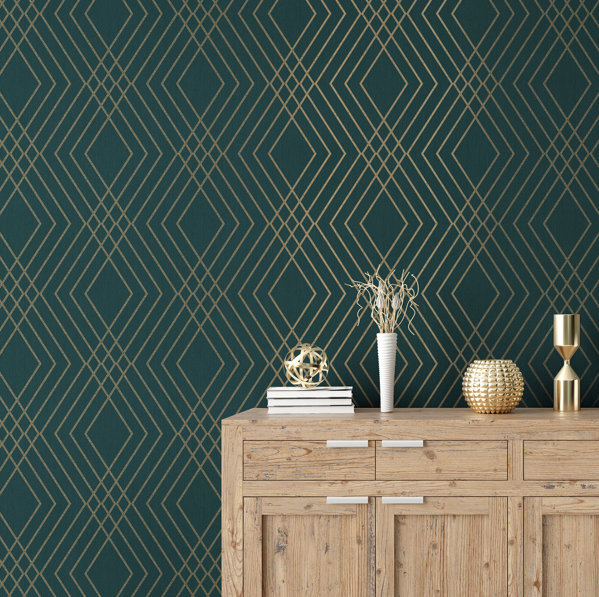Shard Evergreen by Fine Decor Trellis Wallpaper- Brewster Home Fashions FD43613