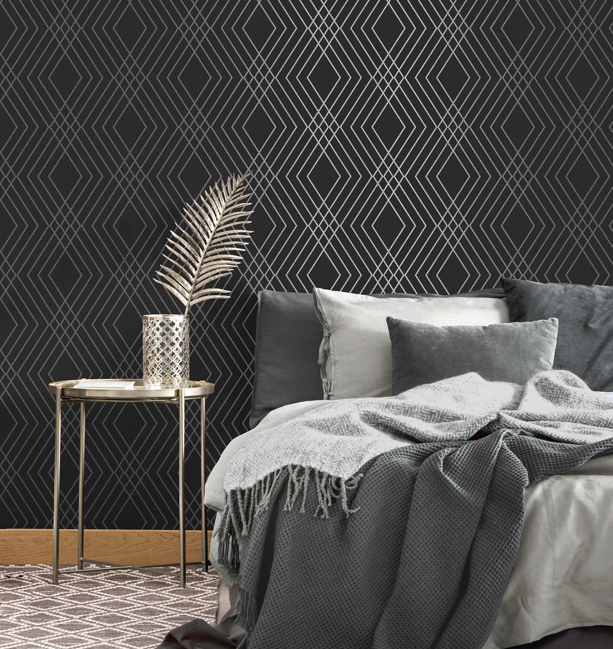 Shard Black by Fine Decor Trellis Wallpaper- Brewster FD43614