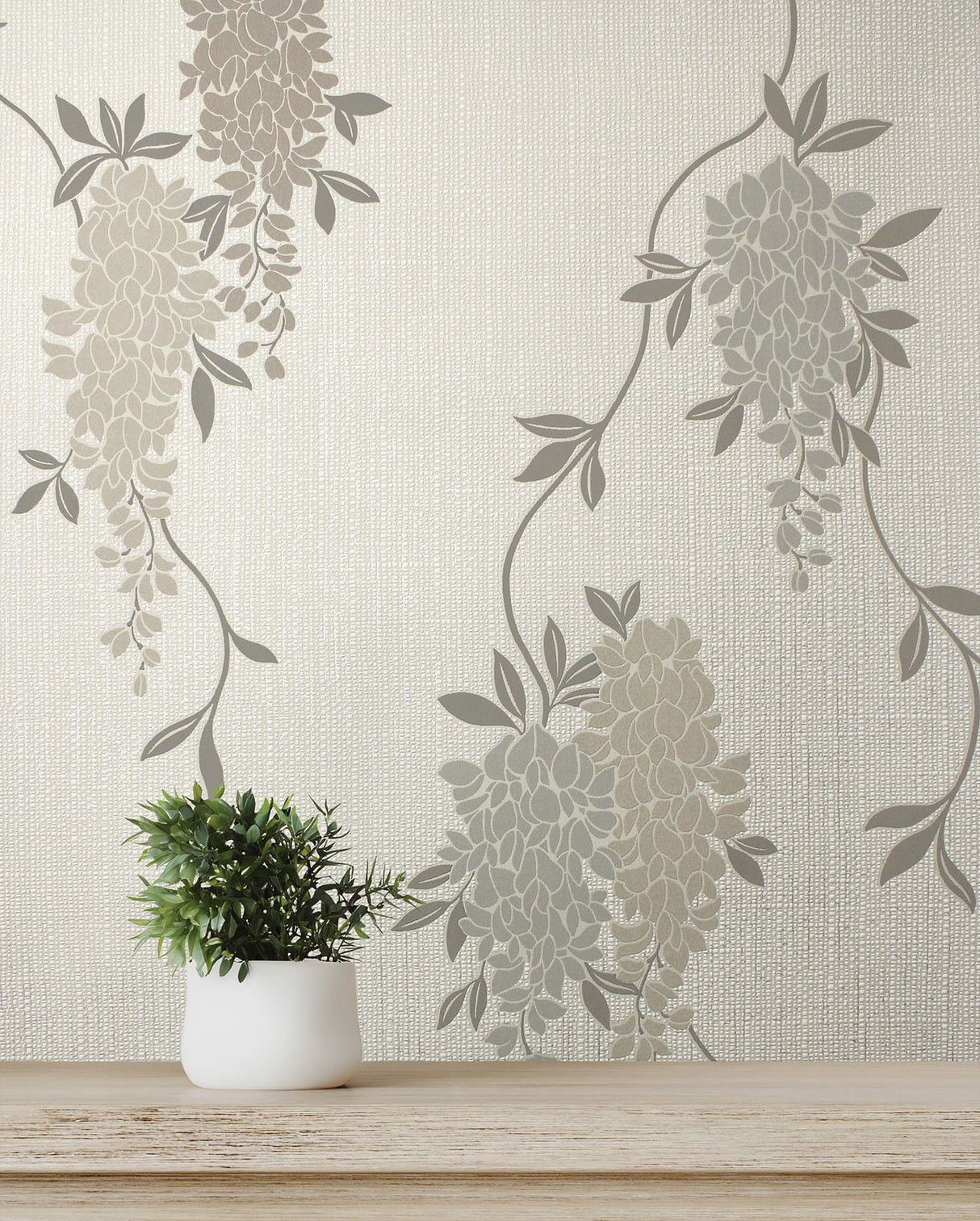Aisla Neutral Wisteria by Fine Decor Botanical Wallpaper – Brewster Home Fashions FD43673
