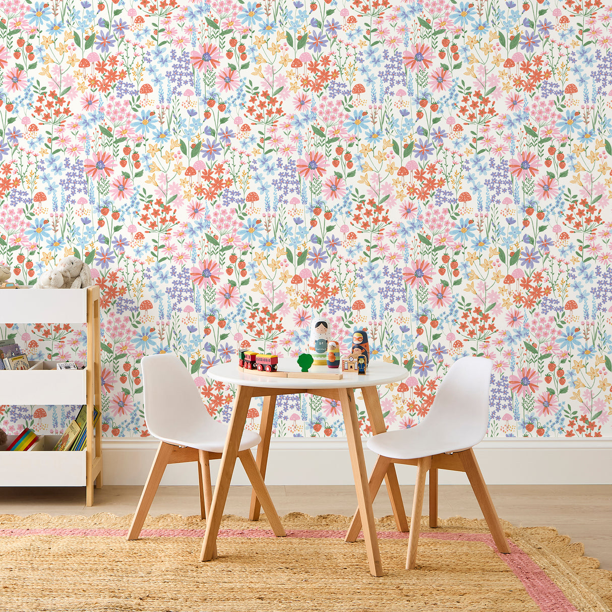 Zena Multicolor Berries and Blooms by Fine Decor Whimsical Botanical Garden Pastel Floral Illustrated Unpasted Paper Wallpaper Roll - FD43713