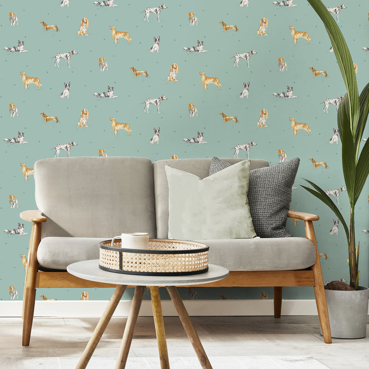 Delmar Blue by Fine Decor Painted Dogs Wallpaper – Brewster Home Fashions FD43719