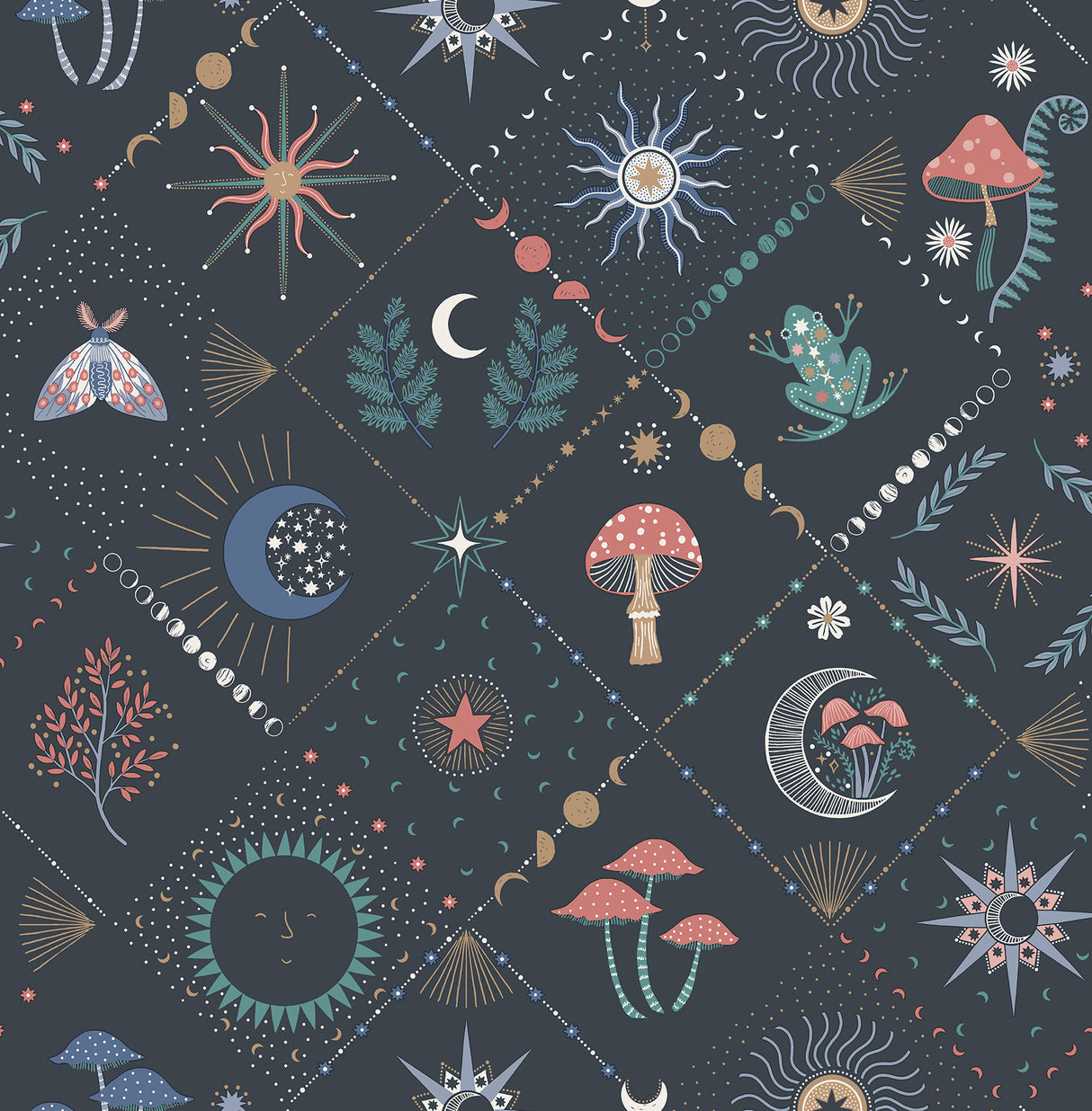 Fine Decor Elmira Black Mystical Wallpaper roll and room scene
