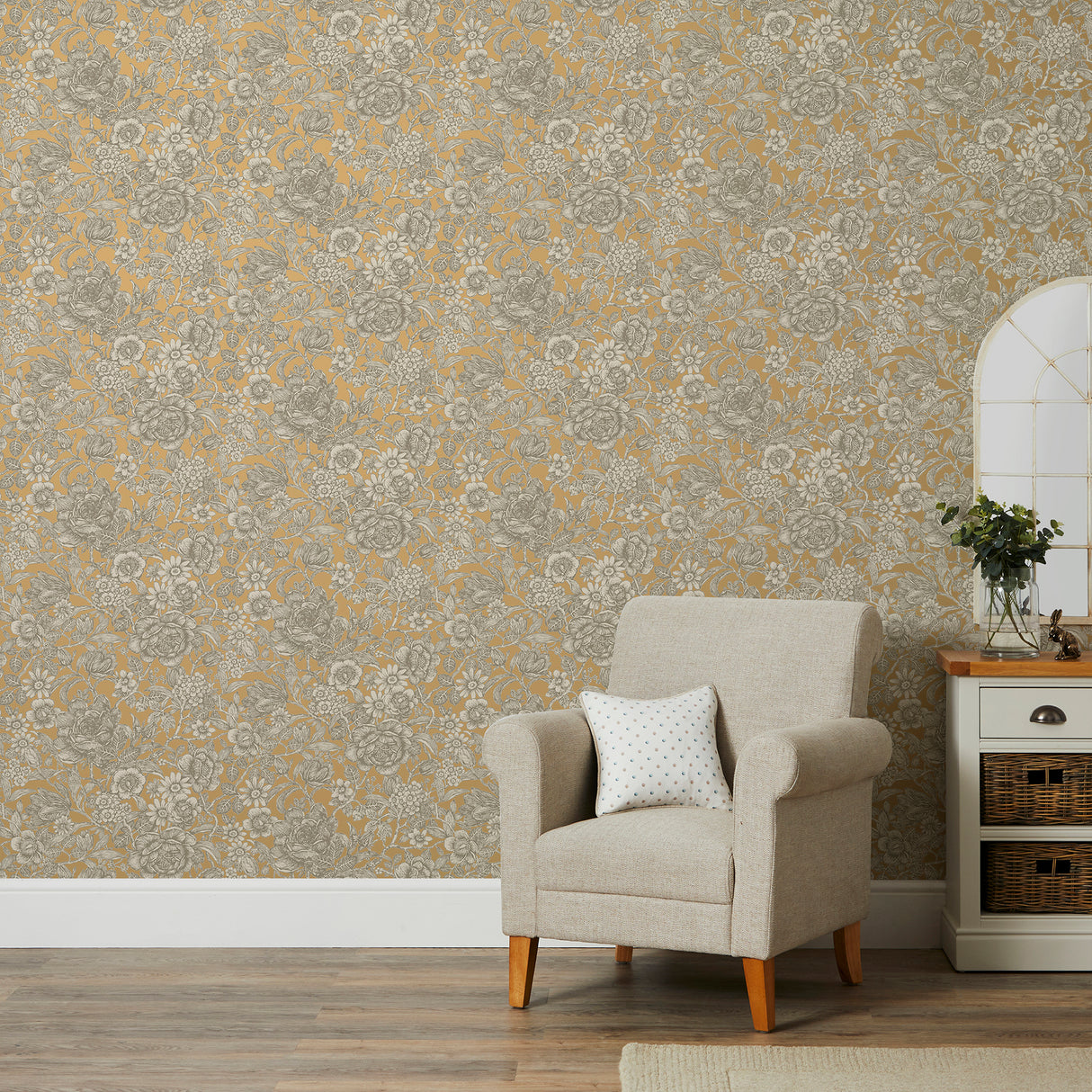Hedgerow Honey by Fine Decor Floral Trails Wallpaper – Brewster Home Fashions FD43776