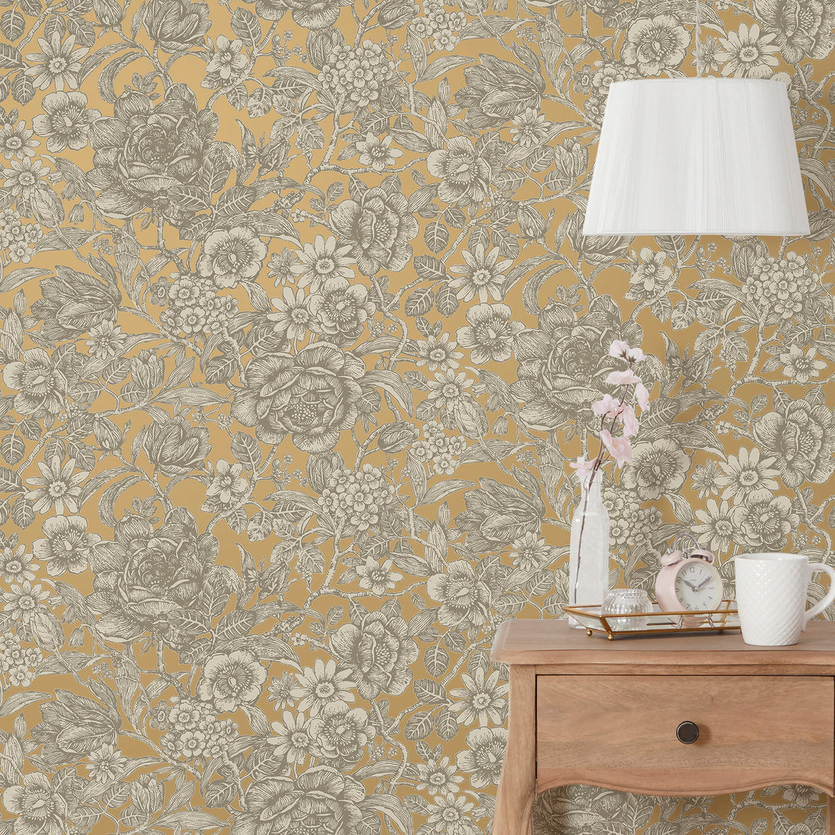 Hedgerow Honey by Fine Decor Floral Trails Wallpaper – Brewster Home Fashions FD43776