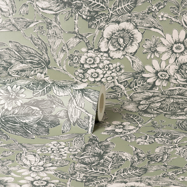 Hedgerow Green by Fine Decor Floral Trails Wallpaper – Brewster Home Fashions FD43777