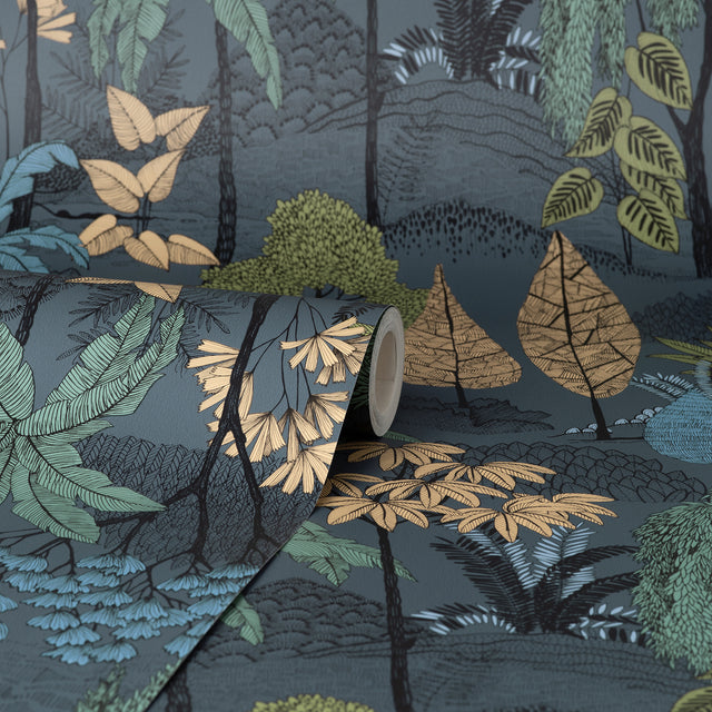 Lilou Navy by Fine Decor Tropical Island Wallpaper – Brewster Home Fashions FD43794