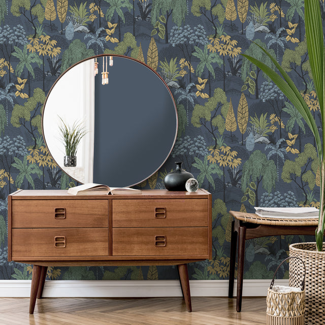 Lilou Navy by Fine Decor Tropical Island Wallpaper – Brewster Home Fashions FD43794