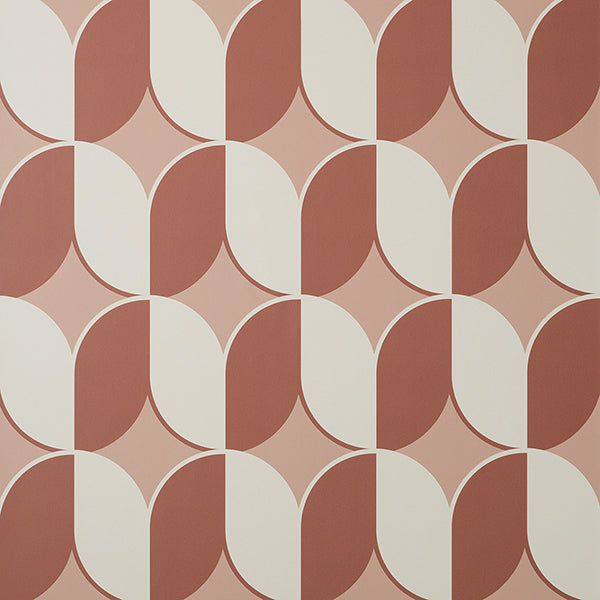 Lindy Blush Retro Geo Wallpaper by Fine Decor - geometric petal motif in blush, red, and cream