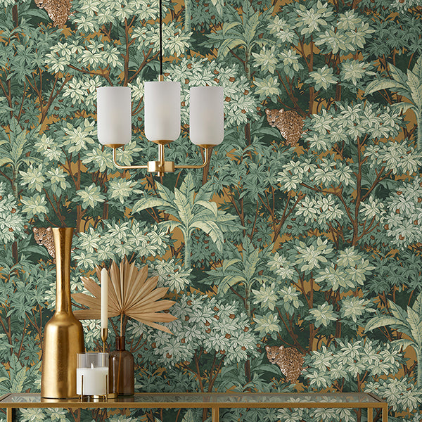 Kamali Moss by Fine Decor Leopard Trees Wallpaper – Brewster Home Fashions FD43816