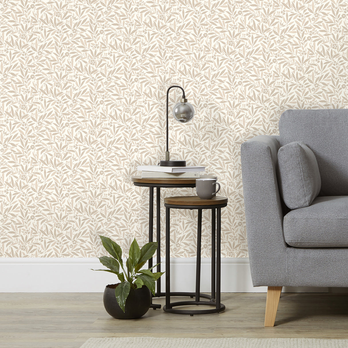 Rabanne Neutral by Fine Decor Ditsy Leaves Botanical Wallpaper – Brewster Home Fashions FD43824