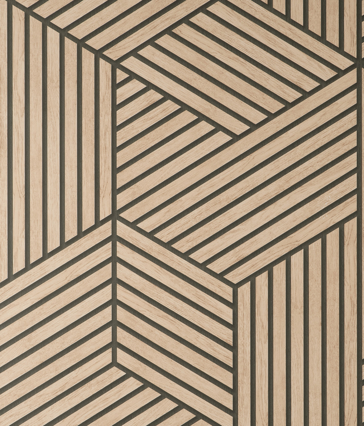 Fine Decor Gerrit Light Brown Geometric Panel Wallpaper roll and room scene