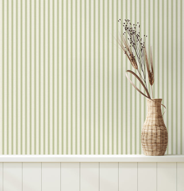 Chirico Green by Fine Decor Ticking Stripe Wallpaper – Brewster Home Fashions FD43828