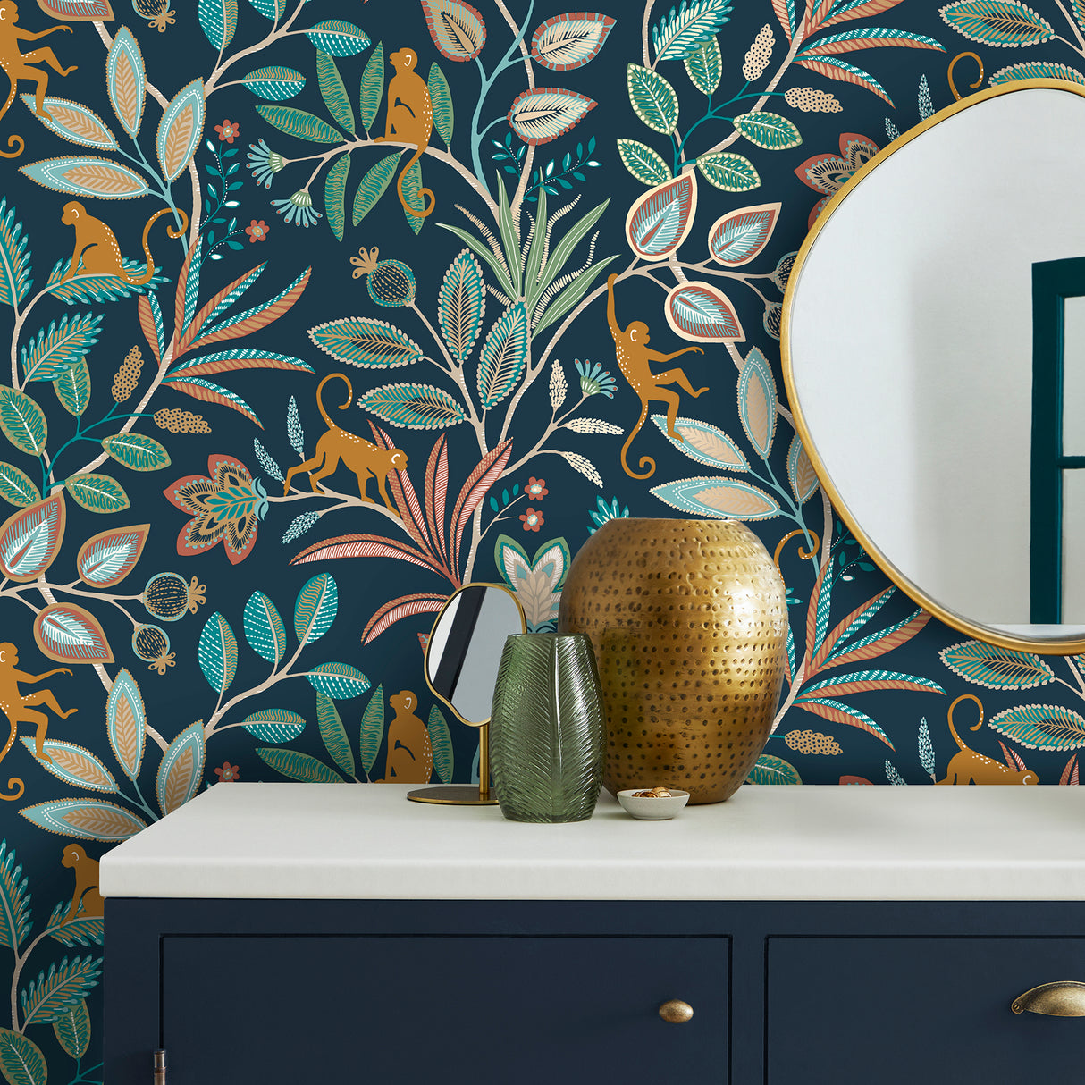 Kenzo Navy by Fine Decor Monkey Walk Wallpaper – Brewster Home Fashions FD43836