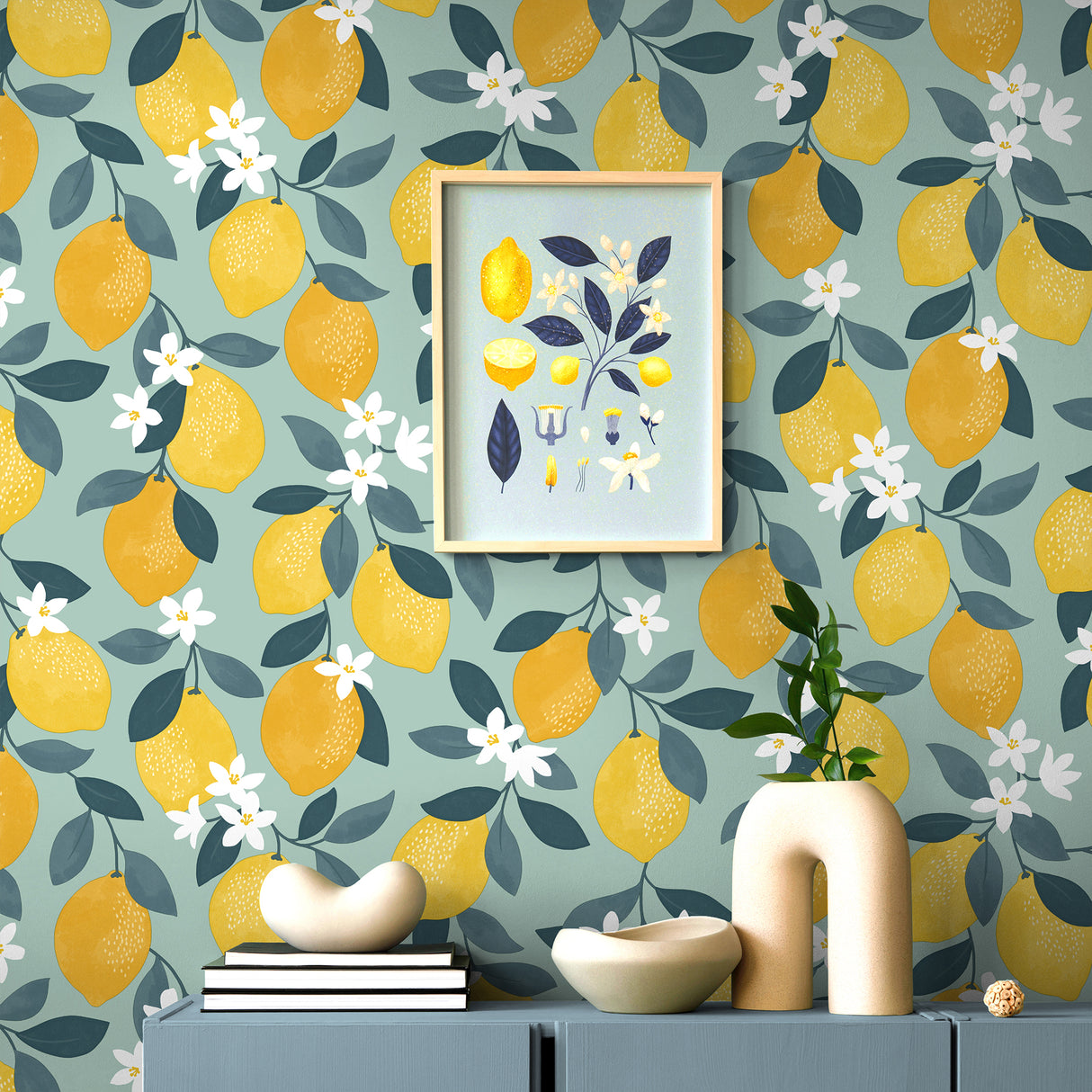 Inigo Sicily Fruits Seafoam by Fine Decor Botanical Fruit Wallpaper – Brewster Home Fashions FD43837