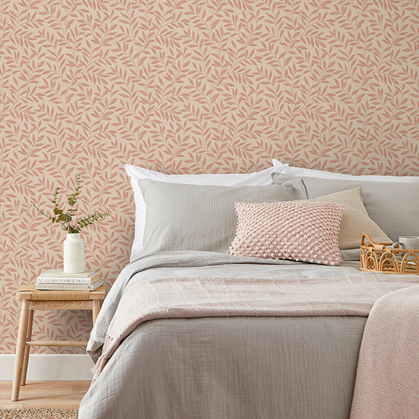 Marin Blush Leaf Trail by Fine Decor Botanical Wallpaper – Brewster Home Fashions FD43840