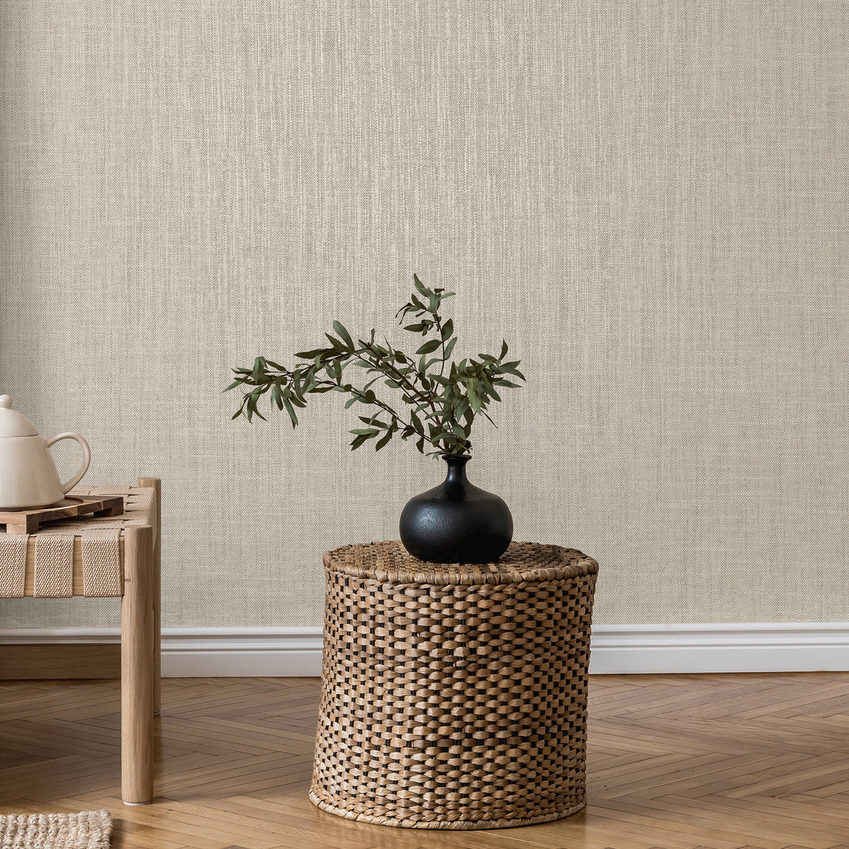 Adira Neutral Grey-Brown by Fine Decor Faux Linen Modern Fabric Texture Non Woven Strippable Washable Unpasted Residential Wallpaper Roll - FD43936