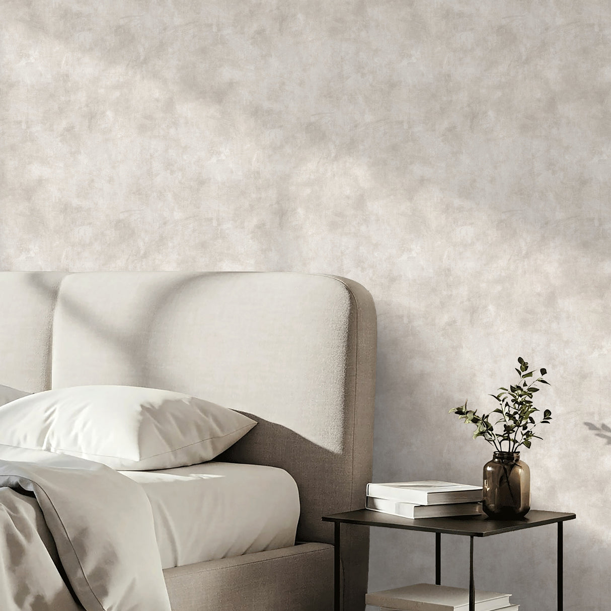 Godric Dove Soft Grey and Beige Limewash Plaster Wallpaper by Fine Decor Transitional Distressed Texture Washable Non Woven Sidewall - FD43939