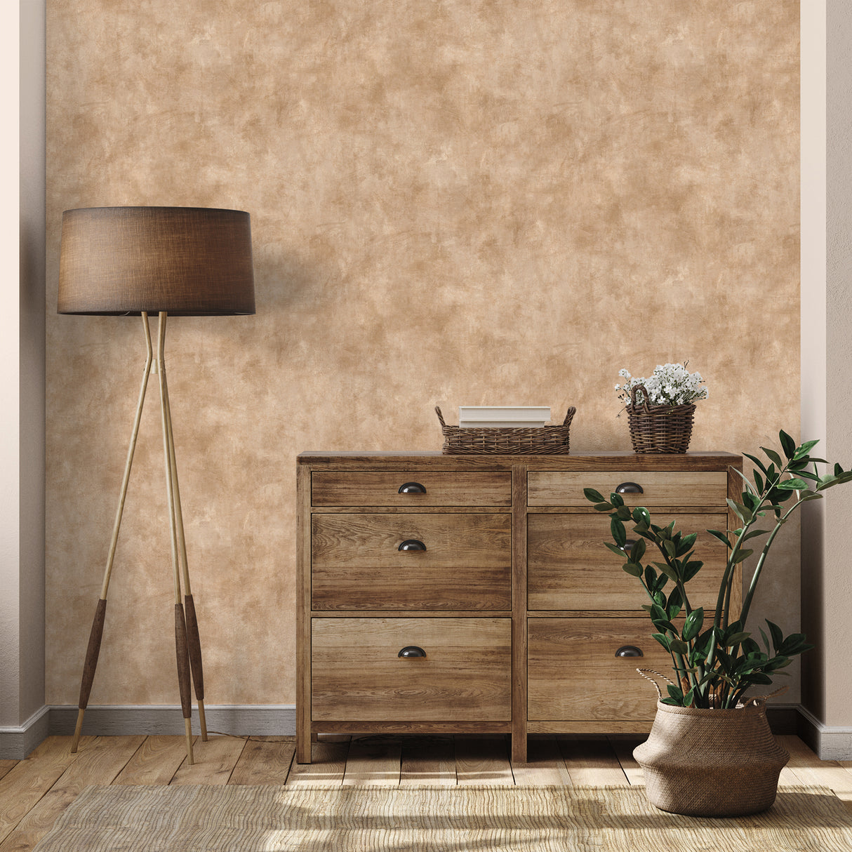 Godric Chestnut Limewash Plaster by Fine Decor Transitional Distressed Texture Unpasted Non Woven Wallpaper - FD43941