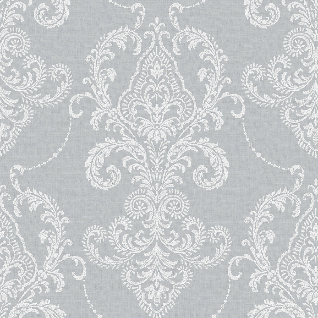 Valda Slate Embroidered Damask Wallpaper by Fine Decor - FD43951