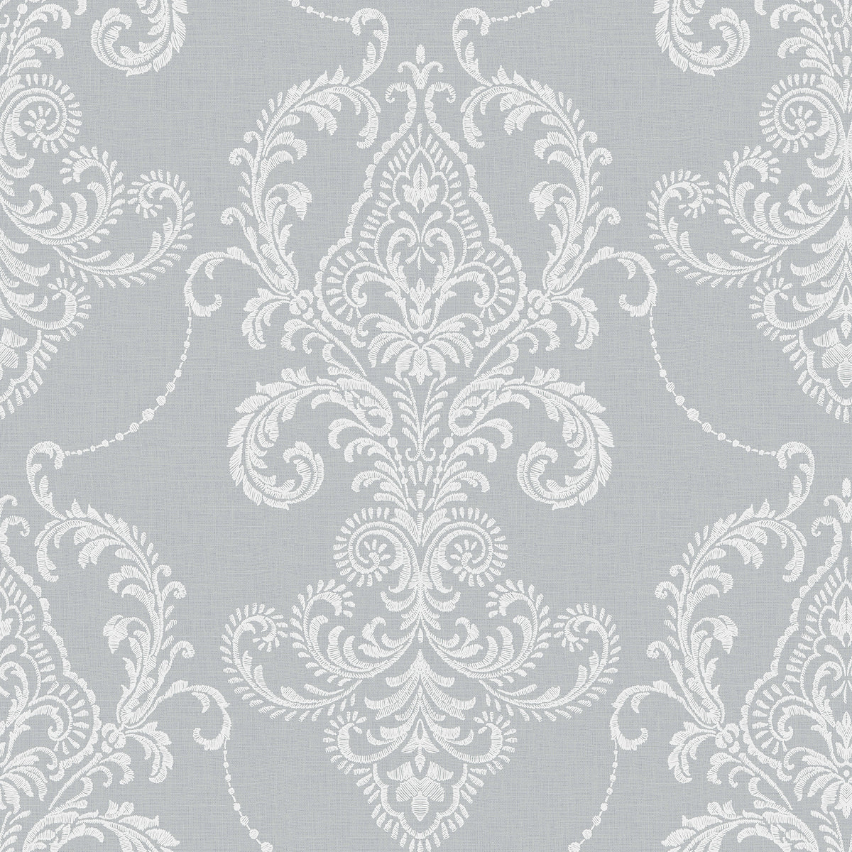 Valda Slate Embroidered Damask Wallpaper by Fine Decor - FD43951