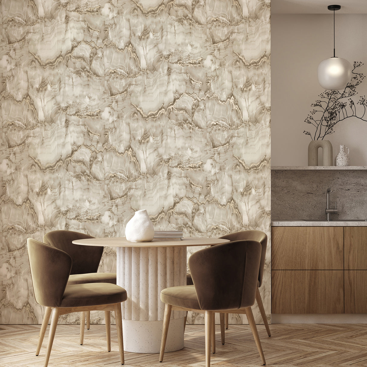 Imre Neutral Elara Marble Stone Pattern Strippable Washable Wallpaper in Taupe Grey and Ivory Unpasted Non Woven by Fine Decor - FD43955