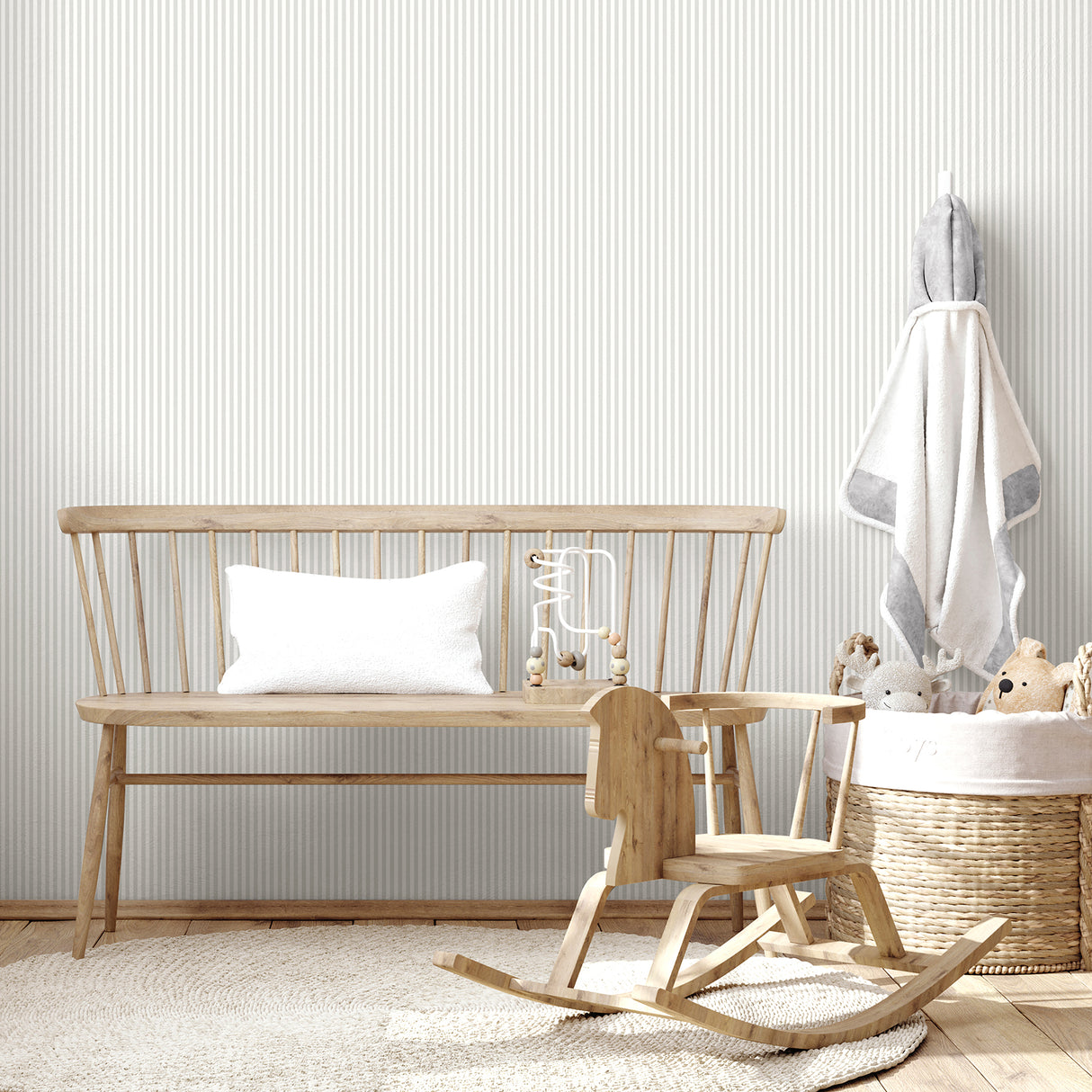 Ticking Grey Mini Stripe Grey and White by Fine Decor Traditional Ticking Stripe Unpasted Non Woven Wallpaper - FD43958