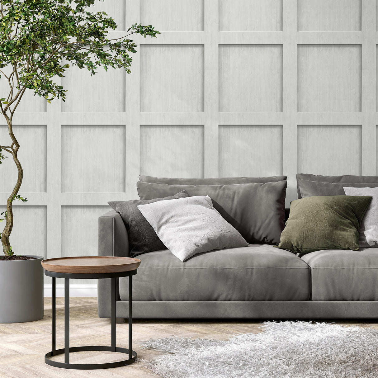 Wyatt Dove by Fine Decor Photorealistic Square Wood Panel Masculine Non Woven Unpasted Strippable Washable Pale Grey Sidewall Wallpaper - FD43962