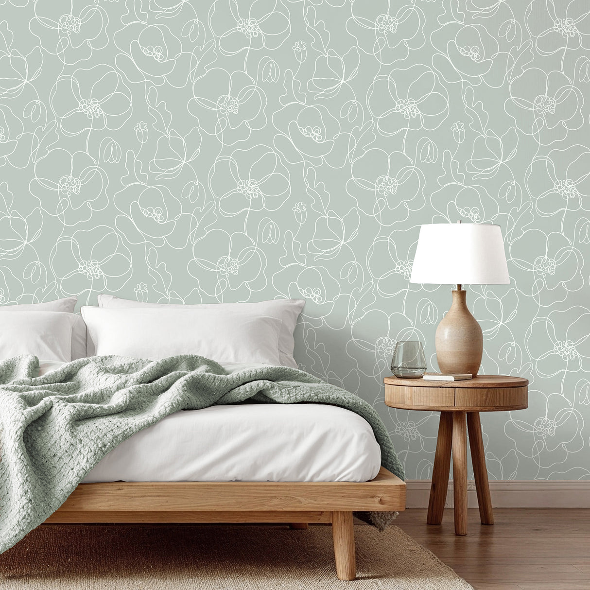 Cyrene Sage Linear Floral Wallpaper by Fine Decor Modern Abstract Non Woven Unpasted Strippable Wallpaper from the Medley Collection - FD43965