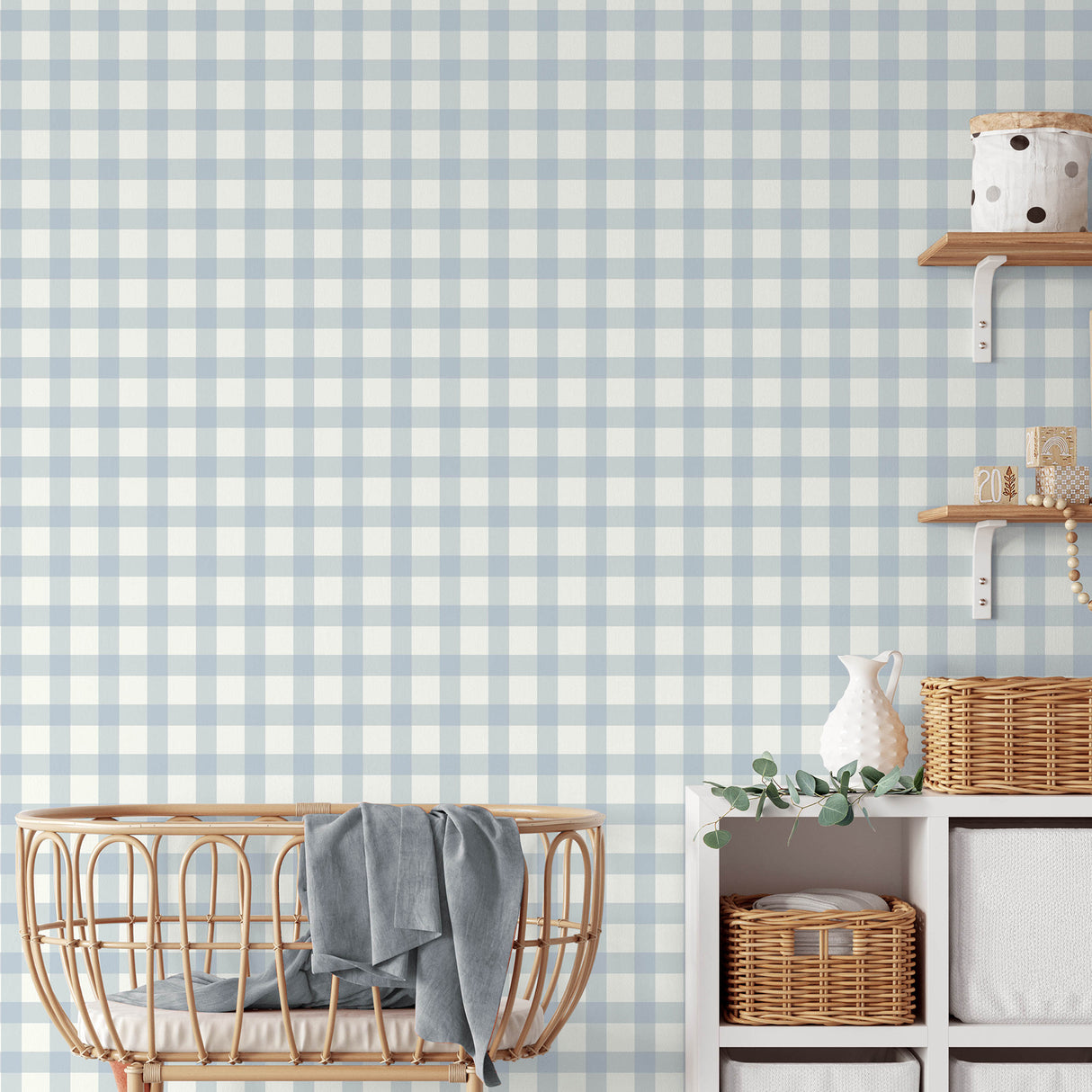 Belen Blue Gingham by Fine Decor Classic Farmhouse Plaid Unpasted Strippable Non Woven Wallpaper 20.5-in x 33-ft Roll - FD43972