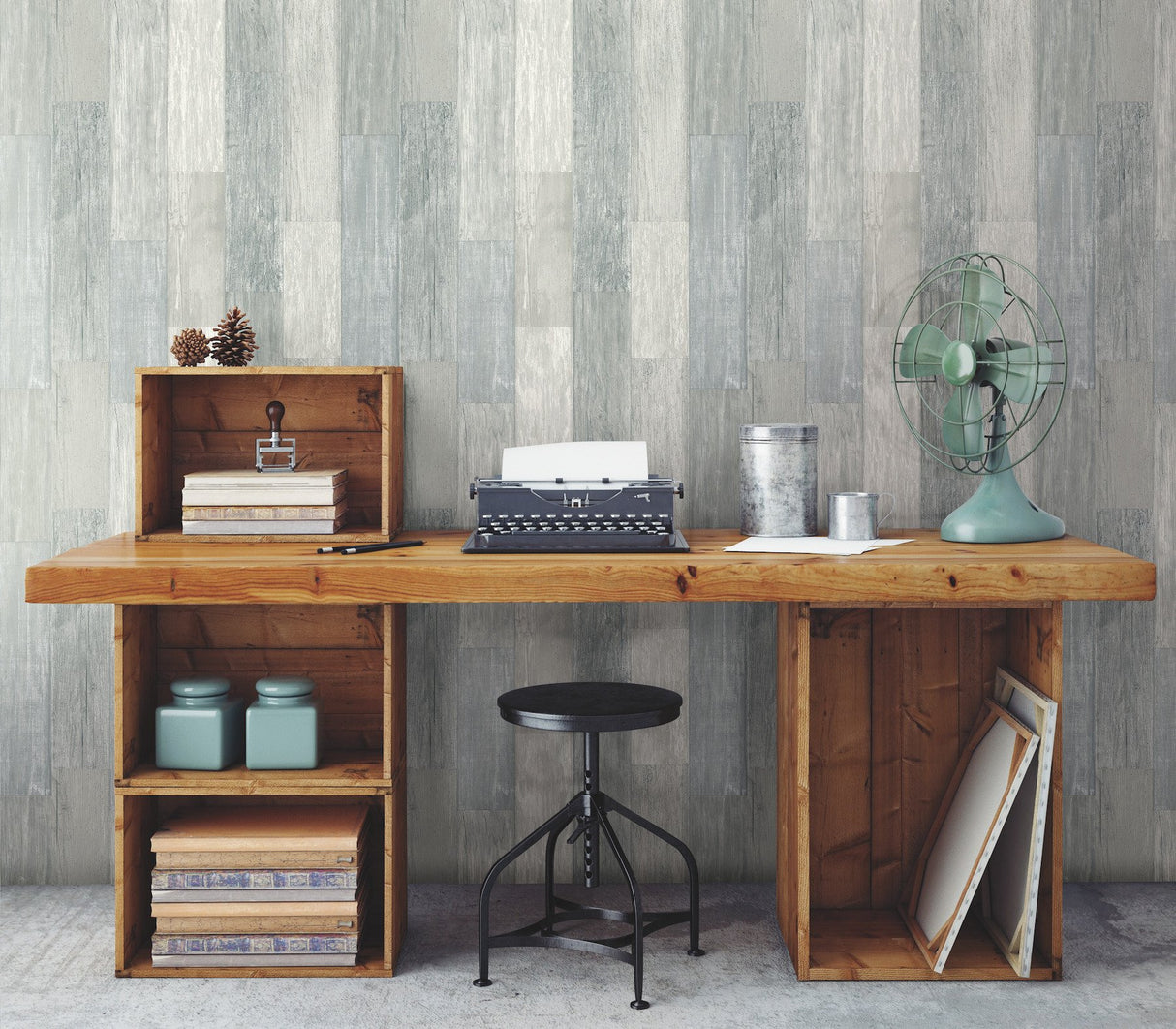 Pallet Board Blue Wallpaper with Vertical Faux Wood Plank Pattern - York FH4002