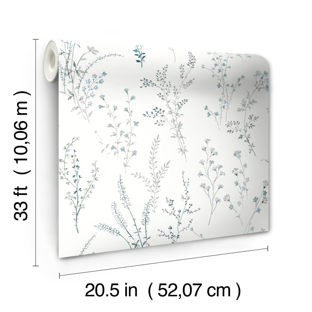 Wildflower Sprigs Blue & Green Wallpaper with Bohemian Floral Motif - York FH4027