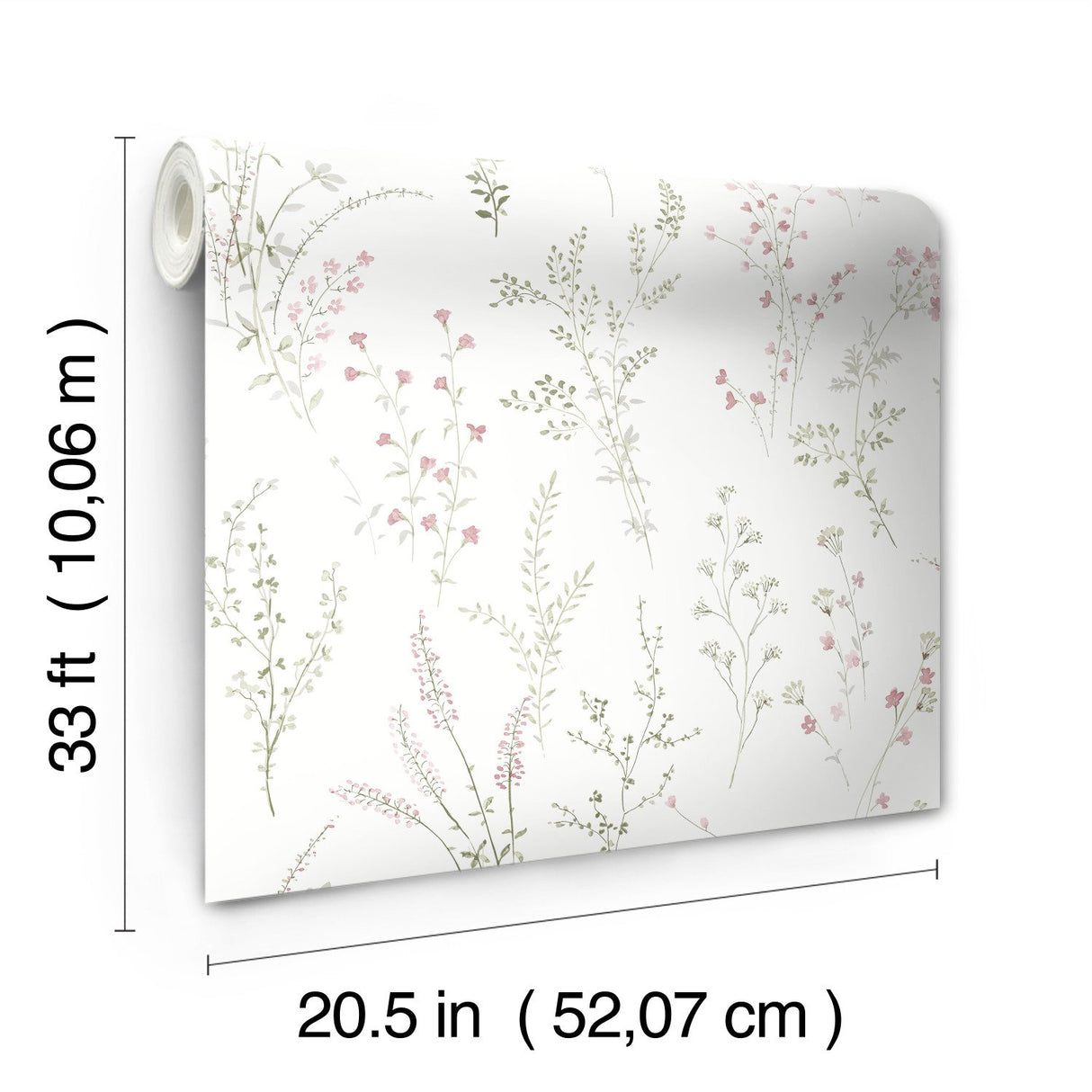 Wildflower Sprigs Pink & Green Wallpaper with Bohemian Floral Motif - York FH4028