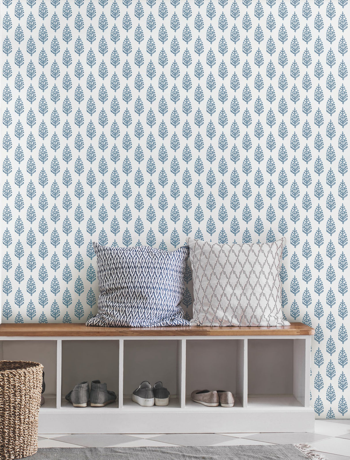 Paisley on Calico Blue Wallpaper with Botanical Paisley Motif - York FH4068