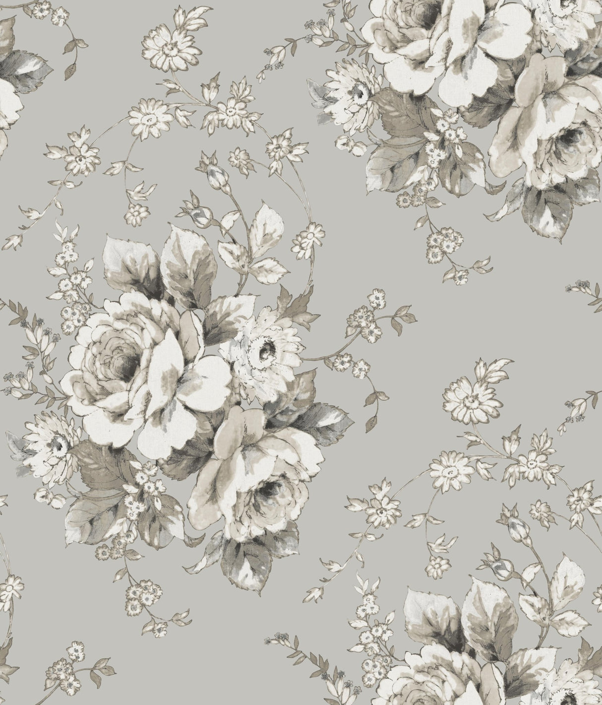 Heritage Rose Taupe Wallpaper with Botanical Floral Pattern, Non Woven - York FH4089