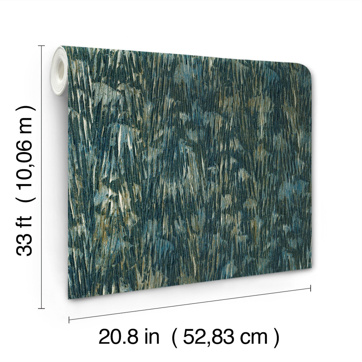 Gilded Plume Teal Wallpaper with Metallic Feathered Texture - York FM1001