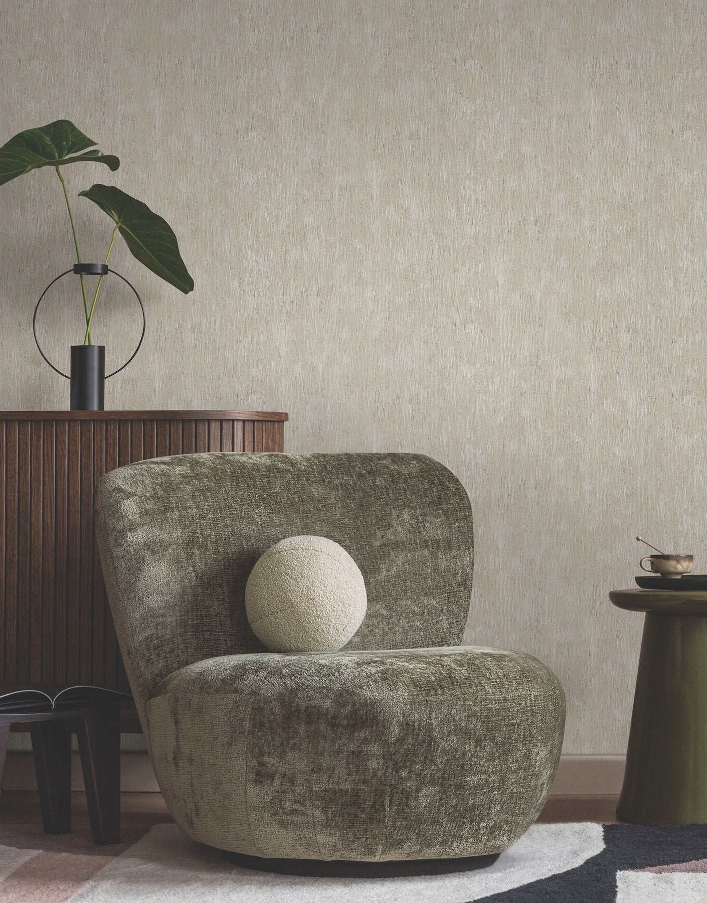 Gilded Plume Warm Grey Wallpaper with Metallic Textured Plume Pattern - York FM1003