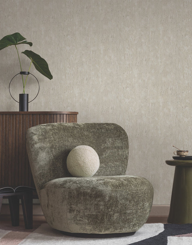 Gilded Plume Warm Grey Wallpaper with Metallic Textured Plume Pattern - York FM1003