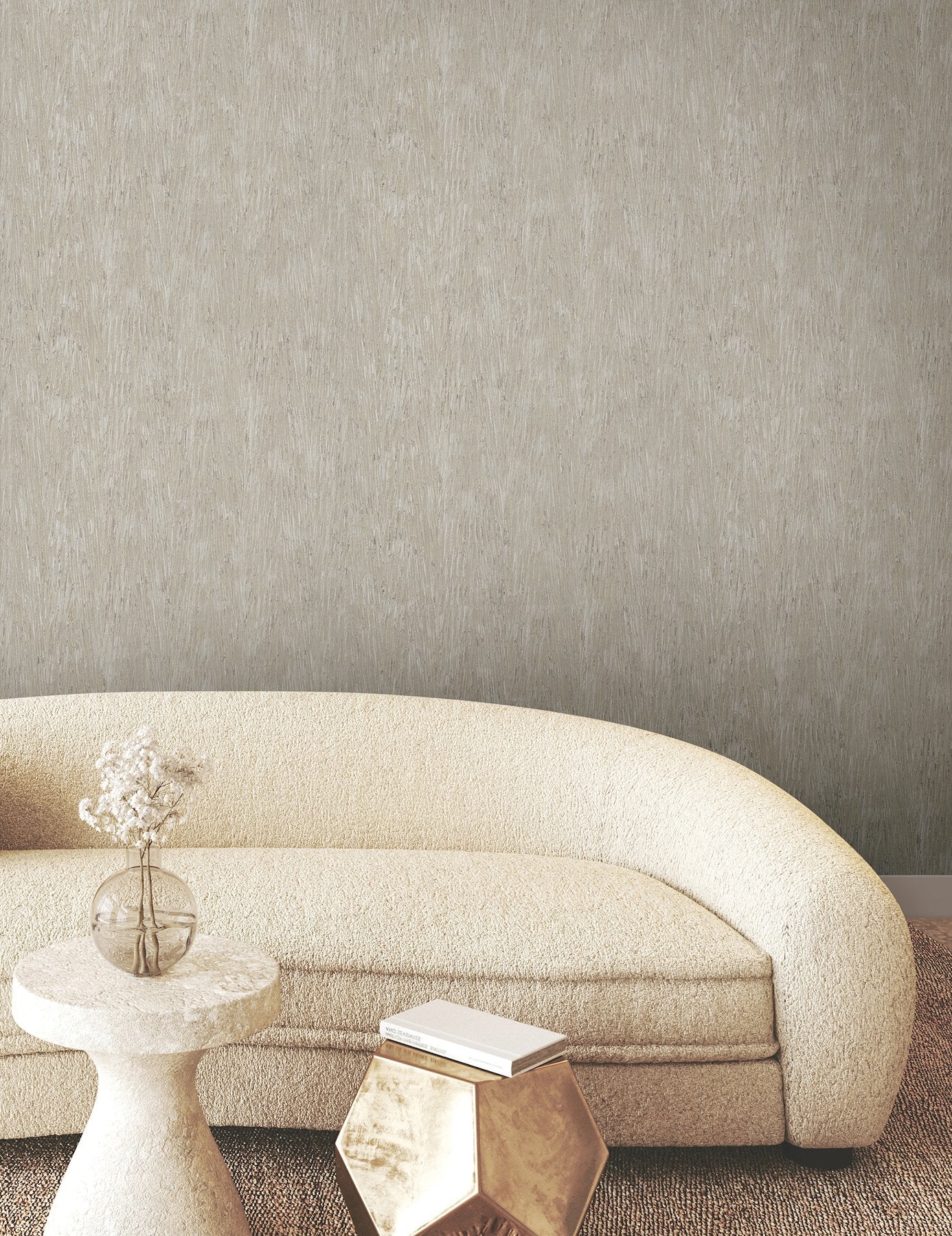 Gilded Plume Warm Grey Wallpaper with Metallic Textured Plume Pattern - York FM1003