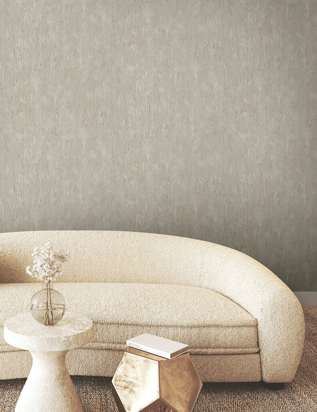 Gilded Plume Warm Grey Wallpaper with Metallic Textured Plume Pattern - York FM1003