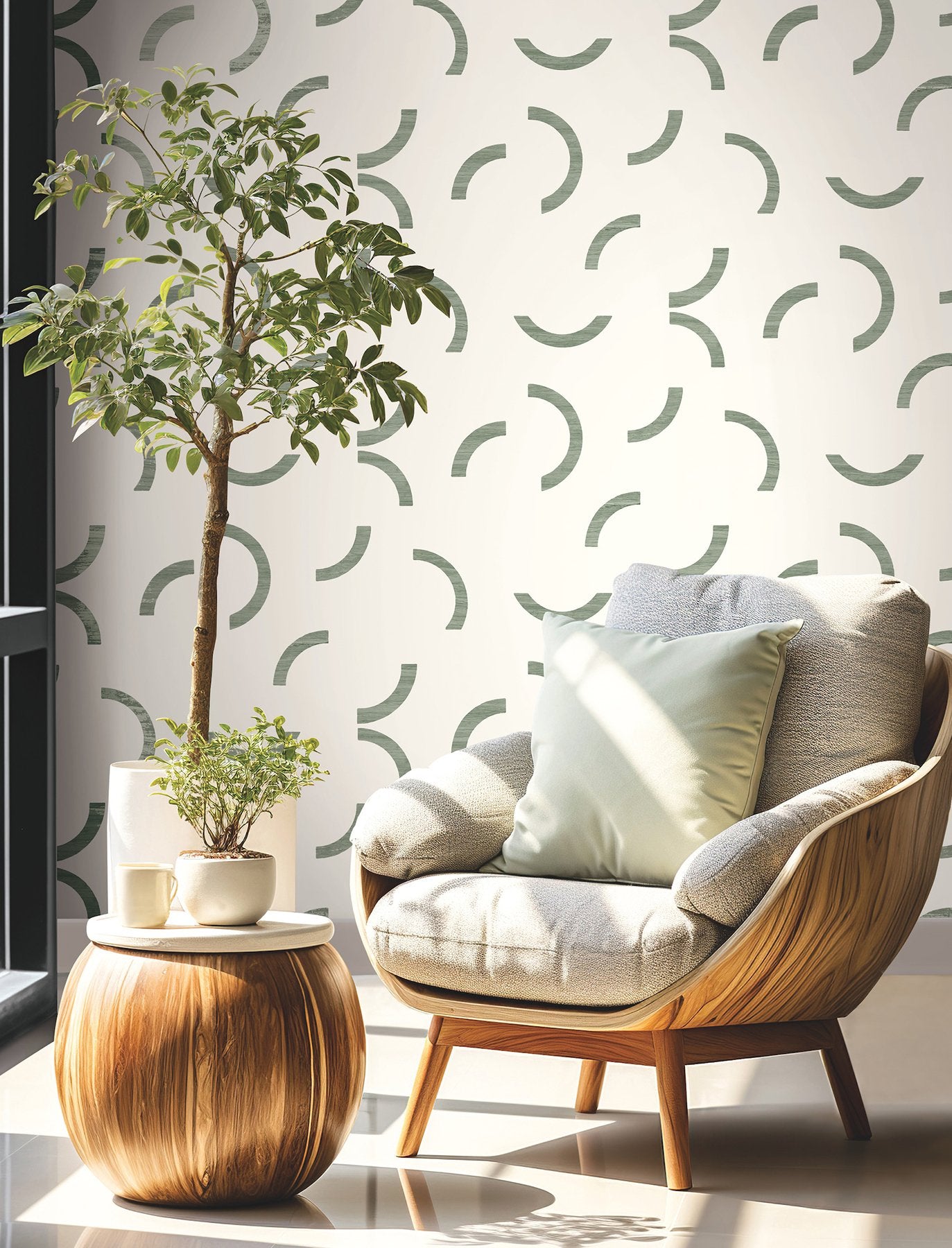 Lunula Green Geometric Non Woven Wallpaper - York FM1021