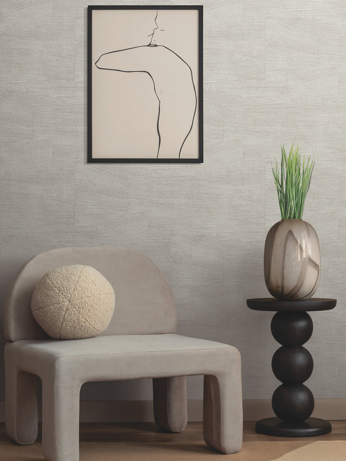 Higher Ground Geo Stone Grey Wallpaper with Modern Geometric Raised Ink - York FM1031