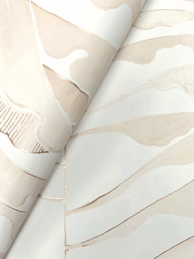 Leaf Column Taupe Wallpaper with Metallic Botanical Modern Pattern - York FM1041