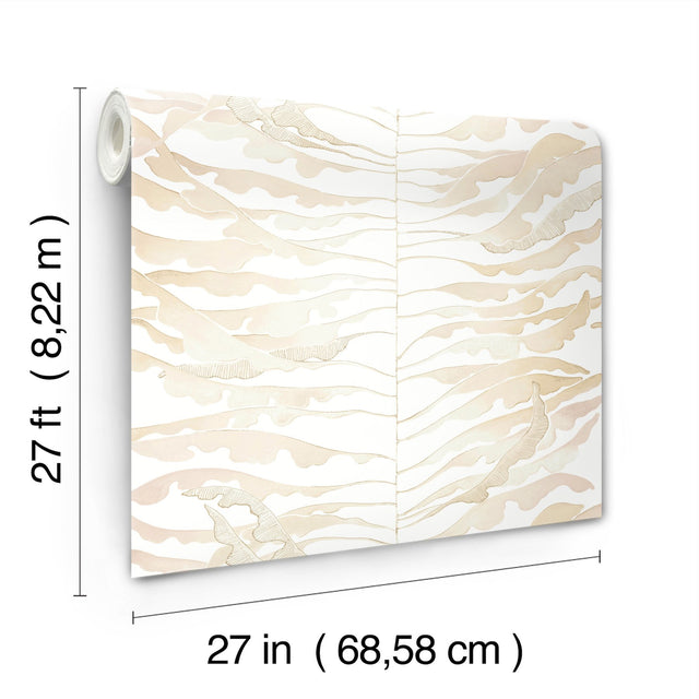 Leaf Column Taupe Wallpaper with Metallic Botanical Modern Pattern - York FM1041