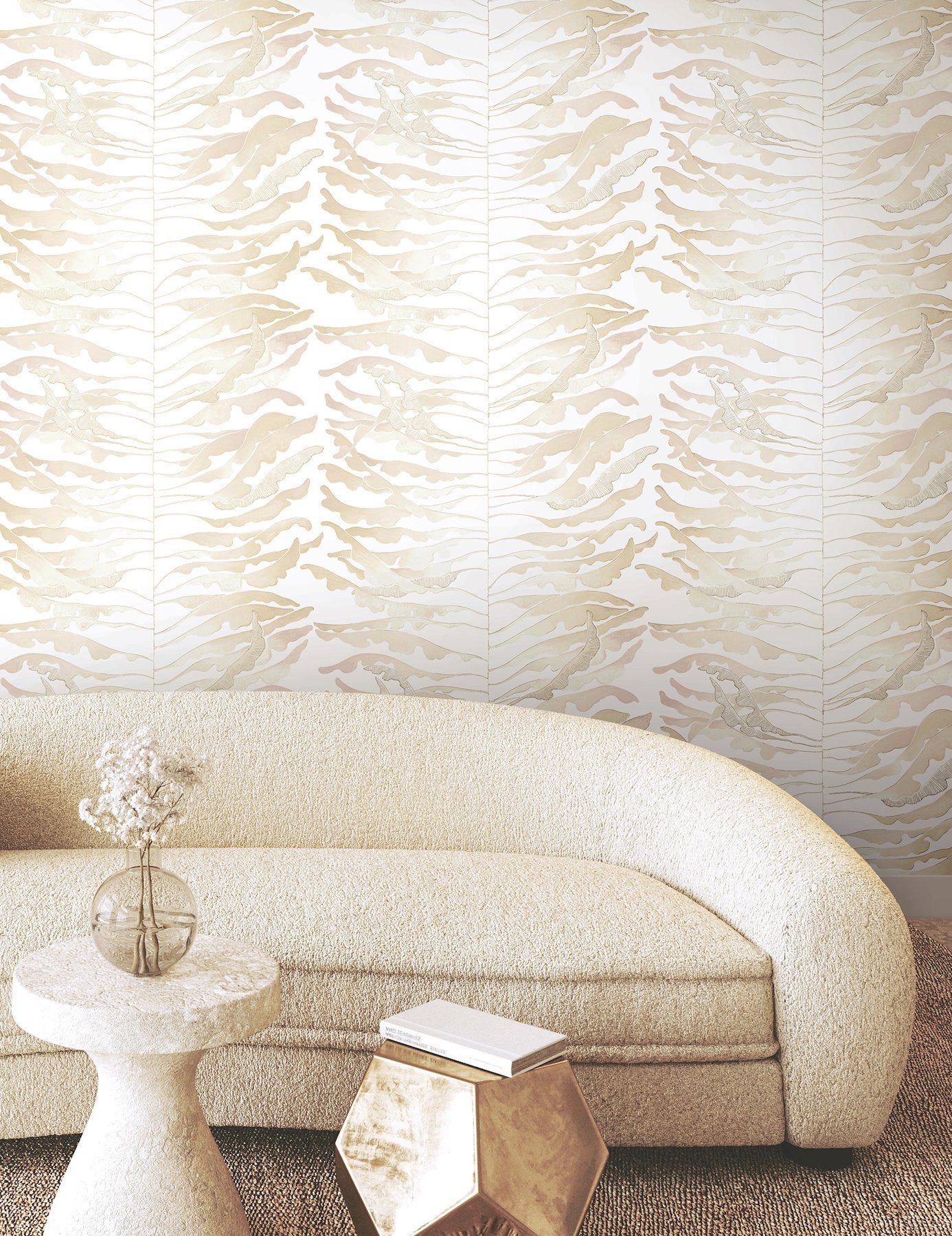 Leaf Column Taupe Wallpaper with Metallic Botanical Modern Pattern - York FM1041