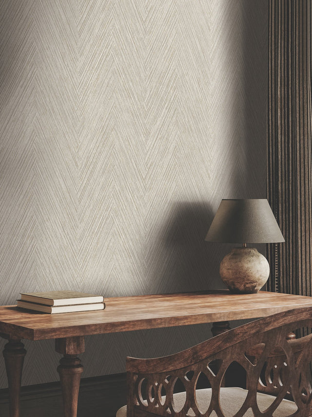 Thatched Chevron Linen Wallpaper with Metallic Raised Ink in Transitional Chevron Pattern - York FM1056
